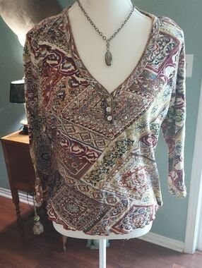Ash Multicolor Patchwork V-Neck Long Sleeve Top